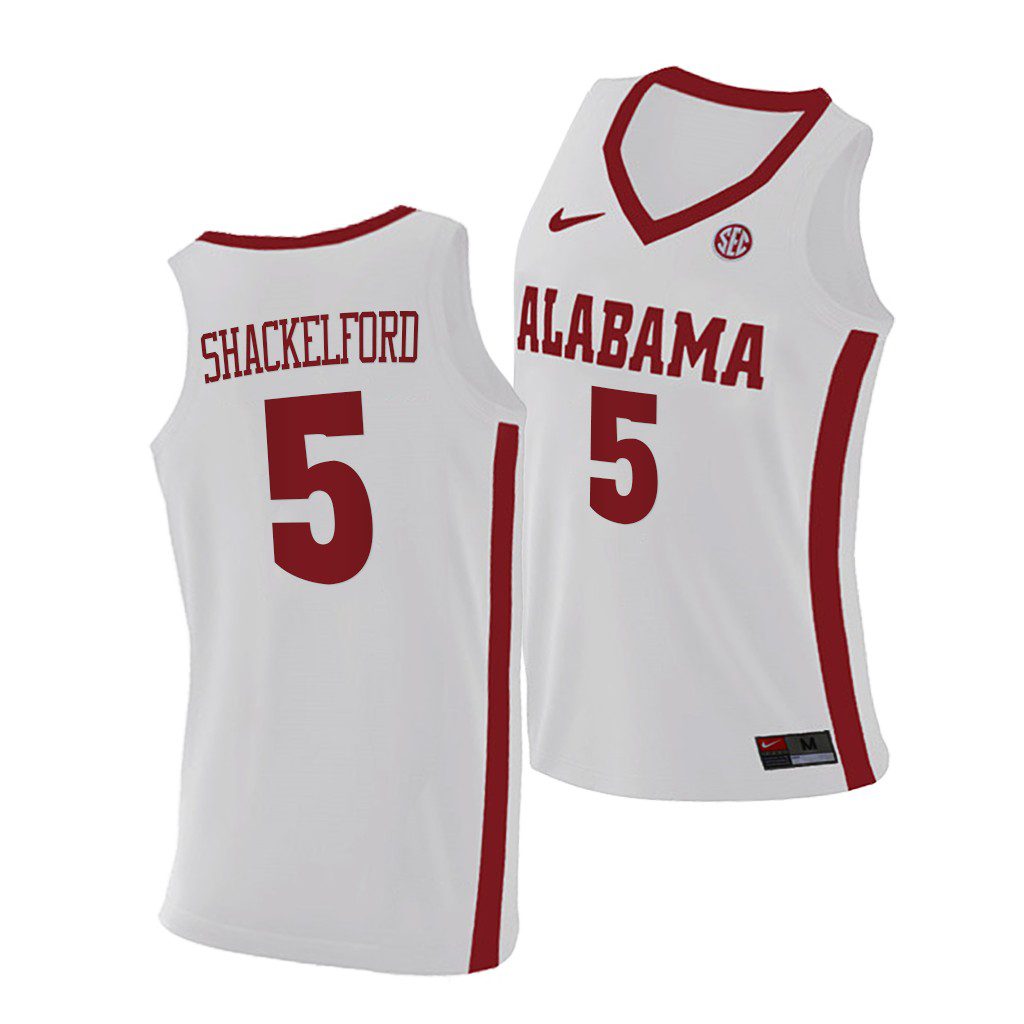 Men's Alabama Crimson Tide Jaden Shackelford #5 2021 White Replica NCAA College Basketball Jersey